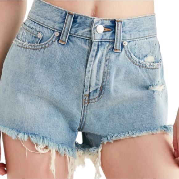 BDG Urban Outfitters Girlfriend High Rise Distressed Denim Boho Shorts Indigo 27 - Picture 1 of 9